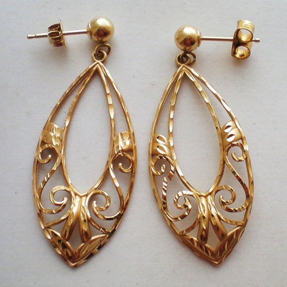 Designer Michael Anthony 14K Gold Diamond Cut Filigree Dangle Drop Earrings - Picture 3 of 3